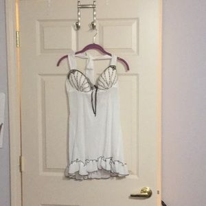 White with black trim halter babydoll w/ g-string